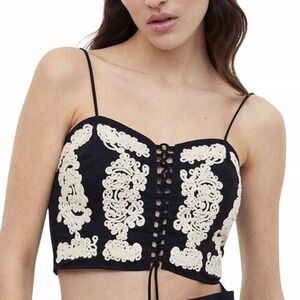 Black Cropped Camisole Drawstring Appliquéd Detailed Top Size‎ XS